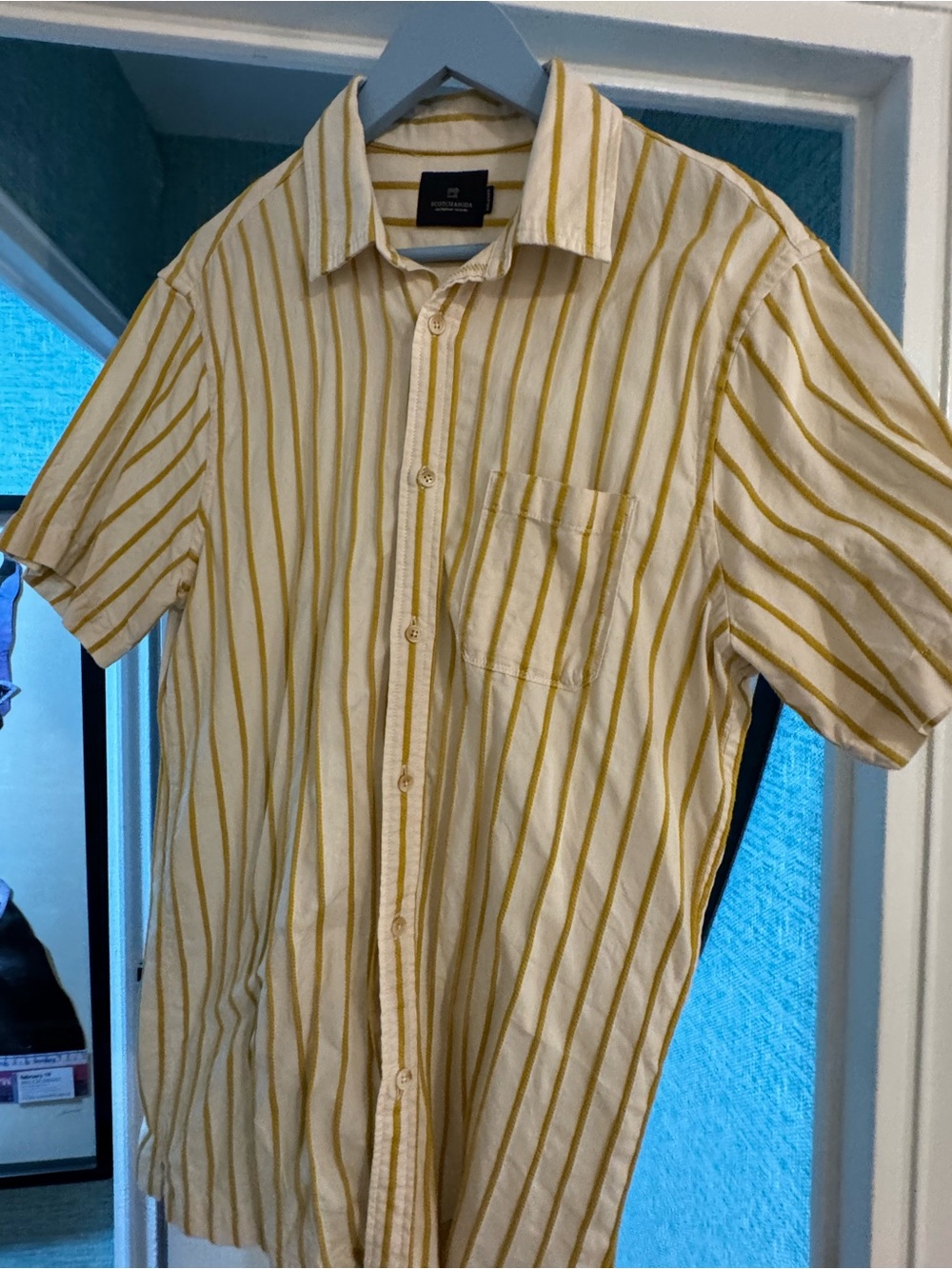 Scotch & Soda Yellow and Cream Vertical Stripe Short-Sleeve Shirt